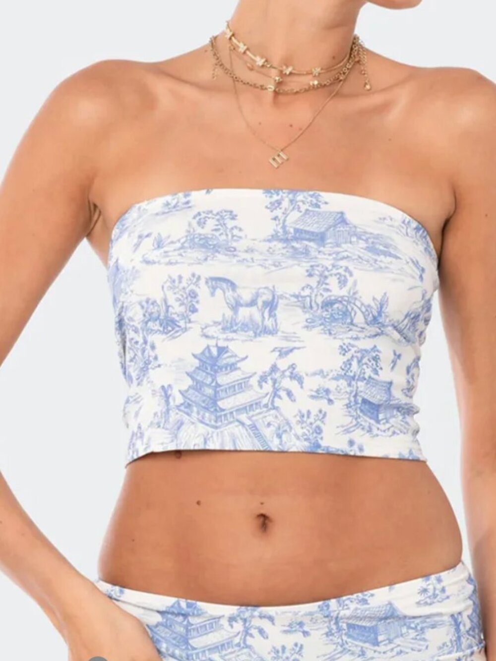 Edikted Delft Print Strapless Tube Top
